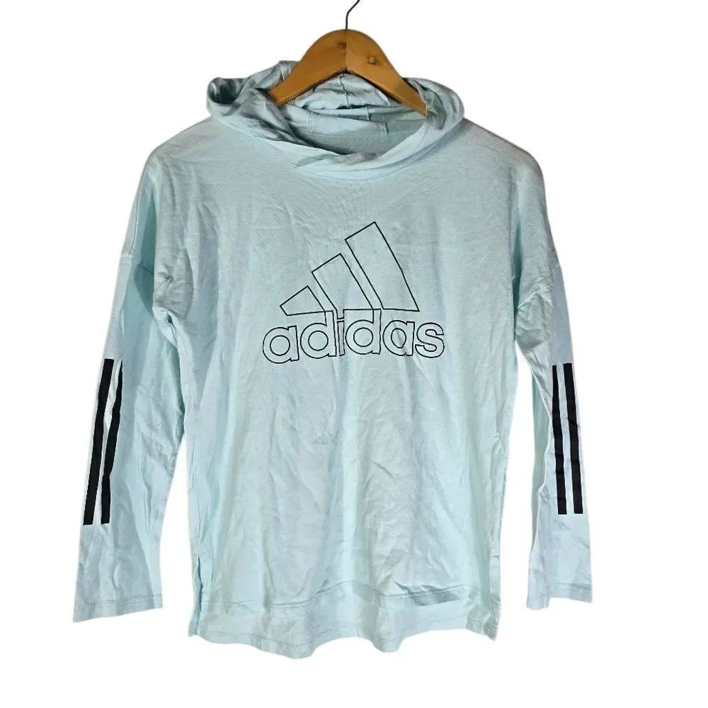 Adidas Kids Light Blue Hoodie with Black Accents